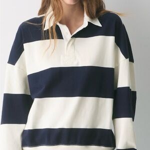 Aritzia Navy and White Striped Button Down Shirt